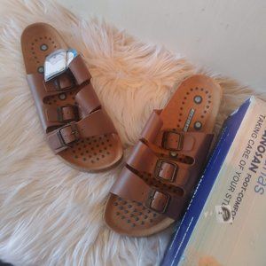 Sietelunas by Sanosan Brown Leather Comfort Slip-on Sandals